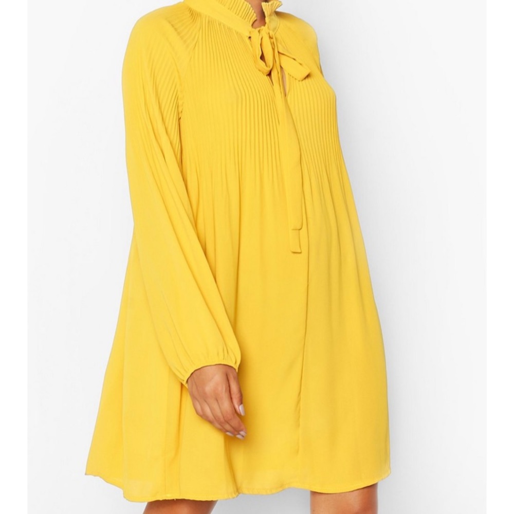 Yellow Shift Dress with Pussy Bow